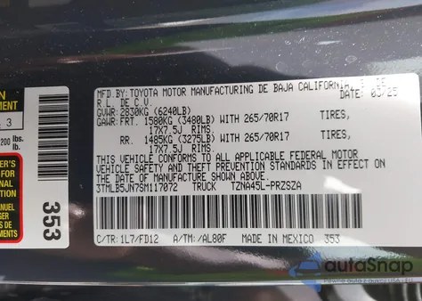 2025 Toyota Tacoma Trd Off Road 4Wd from USA, damaged, VIN 3TMLB5JN7SM117072